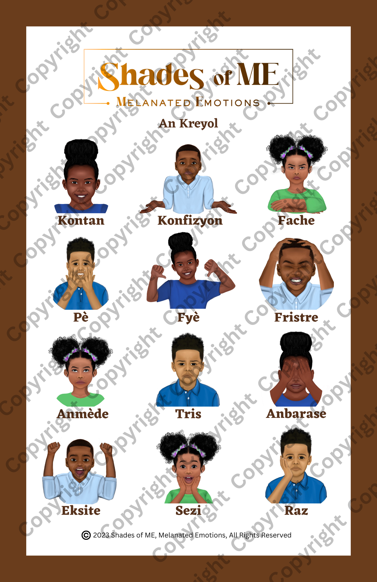 Feelings Chart - Boys & Girls of Color (Kreyol)