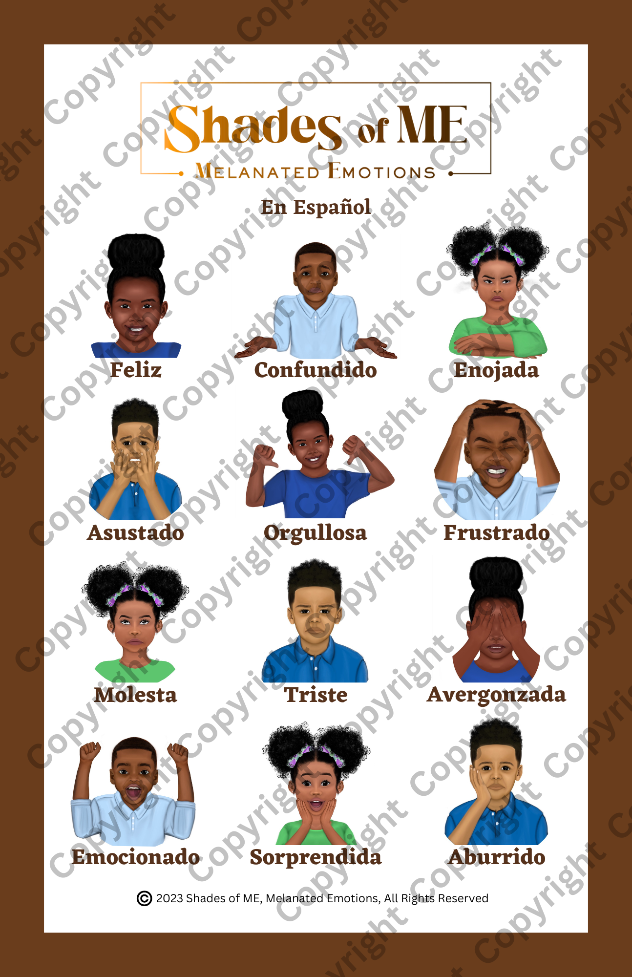 Feelings Chart - Boys & Girls of Color (Spanish)