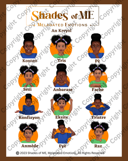 Feelings Chart - Girls of Color (Kreyol)