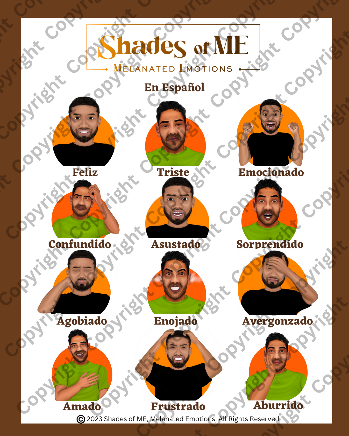Feelings Chart - Men of Color (Spanish)