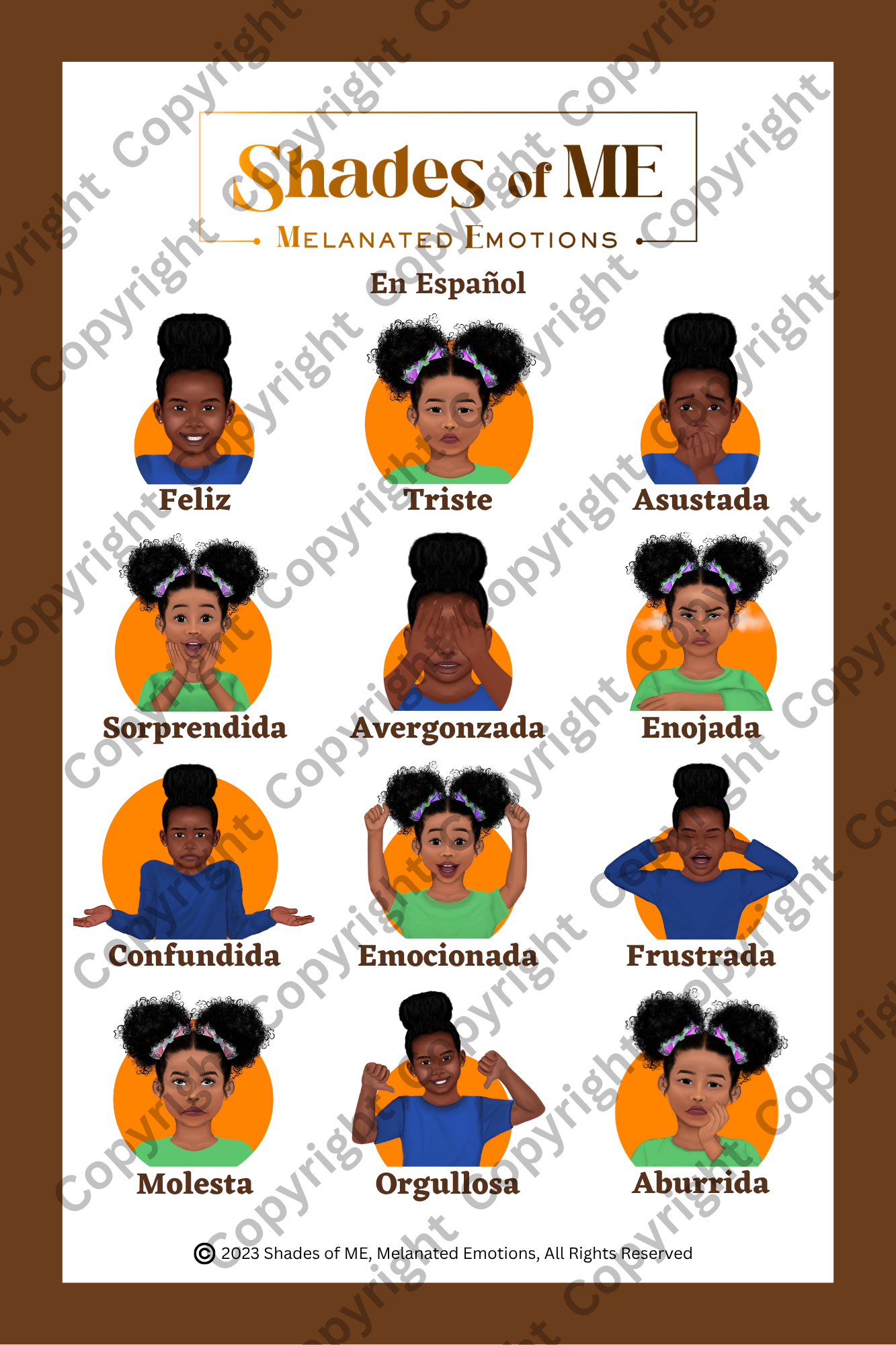 Feelings Chart - Girls of Color (Spanish)
